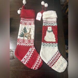Pottery Barn Kids Holiday Knit Stockings - Cream and Green